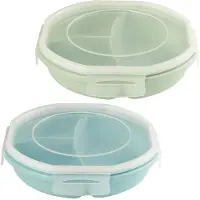 OEM Set van 2 magnetronborden Bento-kom, luchtdicht gespontwerp Opbergcontainer Aparte opbergruimte met 3 compartimenten BPA-vrije magnetronschalen met deksel voor verwarmen, invriezen