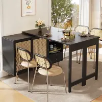 STILVORA Dressoir - 360 Graden Draaibaar En Uitbreidbaar Bartafel Met Rotan Deuren En Open Vakken - Lade En Opbergruimte - MDF - 107x40x71,4 Cm - Zwart