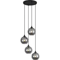 QAZQA Art Deco hanglamp zwart met smoke glas 4-lichts - Wallace