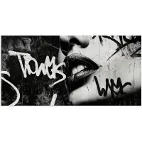 PosterMonkey Poster 150x75 cm - Gezicht - Mond - Graffiti - Zwart - Posters - Kamer decoratie - Wanddecoratie woonkamer - Muurdecoratie slaapkamer