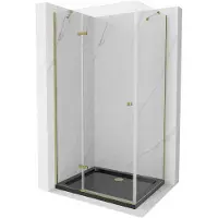 Mexen Roma draaideur douchecabine 100 x 90 , transparant, goud + Flat douchebak, zwart - 854-100-090-50-00-4070G