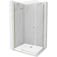 Mexen Roma douchecabine scharnierdeur 70 x 80 , transparant, goud + Flat douchebak - 854-070-080-50-00-4010