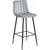 Leobert Barkruk POZZA - Zilvergrijs Velvet, Zwarte Metalen Poten, 76 cm Zithoogte, Rugleuning, Ergonomisch Ontwerp, Max. 120 kg