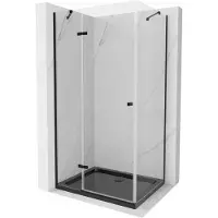 Mexen Roma douchecabine met scharnierdeur 80 x 100 , transparant, zwart + Flat douchebak, zwart - 854-080-100-70-00-4070B