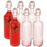 Secret De Gourmet Beugelfles / Weckfles - 6x - roze glas - luchtdicht - 1 liter - waterfles - 8 x 31 cm