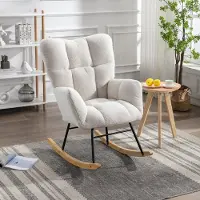 STILVORA Schommelstoel - Moderne Teddy Stof - Met Getuft Ontwerp - Voor Woonkamer en Slaapkamer - Wit