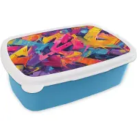 MuchoWow Broodtrommel Blauw - Lunchbox Abstract - Vormen - Kleurrijk - Brooddoos 18x12x6 cm - Brood lunch box - Broodtrommels voor kinderen en volwassenen