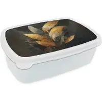 MuchoWow Broodtrommel Wit - Lunchbox Gouden Bladcompositie – Botanische Luxe - Brooddoos 18x12x6 cm - Brood lunch box - Broodtrommels voor kinderen en volwassenen