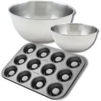 Zenker Set met 1 mal voor 12 rum babas, 1 spatel en 2 roestvrijstalen mengkommen Fackelmann