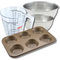 Zenker Bakkersset met bakvorm voor 6 kleine broodjes 33 x 22 cm van staal, 2 mengkommen, maatbeker en spatel
