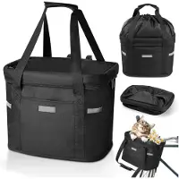 Aura Hondenfietsmand - Fietstas Hond - Hondenfietsmand Afneembaar - tot 5Kg - Zwart - 37cm x 25cm x 9cm