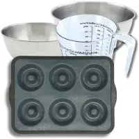 Zenker Bakkersset met 6-donutsvorm 36 x 26 cm van siliconen, 2 mengkommen, maatbeker en spatel