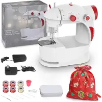 Aura Kindernaaimachine – Naaimachine voor Kinderen met Voetpendaal – Mini Naaimachine met Vele Accessoires – Wit/Rood - 18cm x 10cm x 22cm
