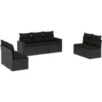 vidaXL 7-delige Loungeset met kussens poly rattan zwart