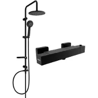 Mexen Carl opbouw douche set met regendouche en thermostatische douchemengkraan Cube, zwart - 77200240-70