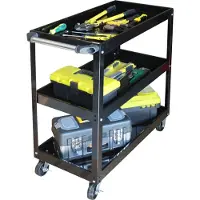 Relaxdays Werkwagen, gereedschapswagen met 3 niveaus, mobiele montagekar, draagvermogen tot 100 kg, afmetingen (hoogte x breedte x diepte): 76 x 35 x 78 cm, zwart
