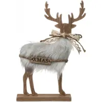 Feeric Rendier met imitatiebont en Hout - Xmas - Kerst - 21 Hoog