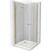 Mexen Lima Duo opvouwbare douchecabine 80 x 80 , transparant, goud + Flat douchebak - 856-080-080-50-02-4010G
