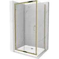 Mexen Apia schuifdouchecabine 140 x 70 , transparant, goud + Flat douchebak, wit - 840-140-070-50-00-4010G