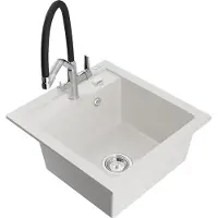 Mexen Vito granieten spoelbak 1-komerig met keukenkraan Duo, wit - 6503-20-671701-07