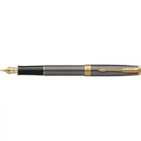 Parker Sonnet-vulpen | grijze lak met gouden details | medium roestvrijstalen penpunt met gouden coating | Blauwe inkt | geschenkverpakking