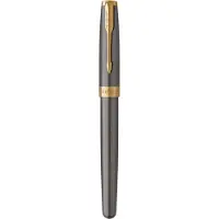 Parker Sonnet-vulpen | grijze lak met gouden details | medium roestvrijstalen penpunt met gouden coating | Blauwe inkt | geschenkverpakking