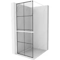 Mexen Kioto+ douchewand met plank Walk-in 90 x 200 , zwart rooster, wit - 800-090-121-20-77