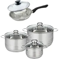 Fackelmann Set van 1 pan 20 cm roestvrij staal en deksel, 3 roestvrijstalen kookpotten 16, 20 en 24 cm Geneva