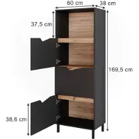 Vicco Marelle Sideboard – 60 x 169.5 cm met 4 compartimenten Antraciet/Artisan
