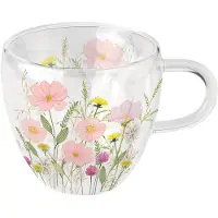 Ambiente Dubbelwandig Glas Pastel Flowers Roze Transparant transparant Glas