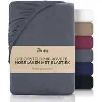 NatureMark Hoeslaken van geborstelde microvezel in antracietkleur, 90 x 200 + 27 cm