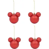Mickey Mouse Kerstballen - Rood - Glitter - 4 stuks