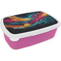MuchoWow Broodtrommel Roze - Lunchbox Banen - Golven - Kleurrijk - Abstract - Brooddoos 18x12x6 cm - Brood lunch box - Broodtrommels voor kinderen en volwassenen