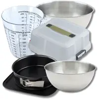 Zenker Bakset ronde springvorm 23 cm met deksel, 2 mengkommen, maatbeker en spatel