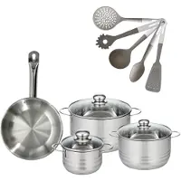 Fackelmann Set Koekenpan 24cm & 3 Kookpotten 16/20/24cm Etherna met 5 keukengerei