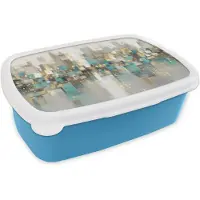 MuchoWow Broodtrommel Blauw - Lunchbox Abstract - Blokken - Goud - Skyline - Brooddoos 18x12x6 cm - Brood lunch box - Broodtrommels voor kinderen en volwassenen
