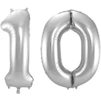 Folat Verjaardag Leeftijd folieballonnen - 10 jaar - zilver - 86 cm - cijferballon groot