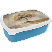 MuchoWow Broodtrommel Blauw - Lunchbox Schilderij - Boom - Abstract - Bladeren - Brooddoos 18x12x6 cm - Brood lunch box - Broodtrommels voor kinderen en volwassenen