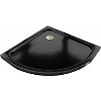 Mexen Flat halve ronde slim douchebak 90 x 90 , zwart, gouden sifon - 41709090G