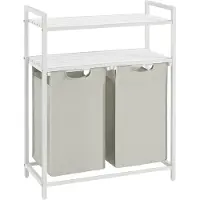 Vasagle Wasmand - 2 Vakken & Opbergrek – Dubbele Was Sorter met Uitneembare Waszakken – 90L - Wit - 73x33x92cm