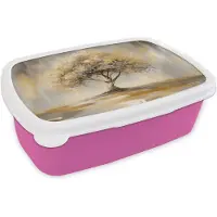 MuchoWow Broodtrommel Roze - Lunchbox Schilderij - Boom - Abstract - Bladeren - Brooddoos 18x12x6 cm - Brood lunch box - Broodtrommels voor kinderen en volwassenen