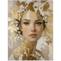 PosterMonkey Poster 90x120 cm - Gezicht - Vrouw - Bladeren - Goud - Posters - Kamer decoratie - Wanddecoratie woonkamer - Muurdecoratie slaapkamer