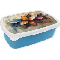 MuchoWow Broodtrommel Blauw - Lunchbox Bloem - Abstract - Kleurrijk - Bladeren - Brooddoos 18x12x6 cm - Brood lunch box - Broodtrommels voor kinderen en volwassenen