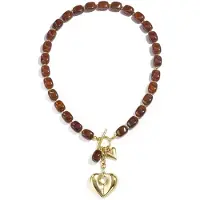 Yehwang Squoval kralenketting hangend hart - bruin - dames - valentijn - sieraden - ketting
