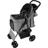 MonsterShop Opvouwbare Hondenbuggy met Organizer Tas en Regenhoes - Grijs, voor Honden en Katten