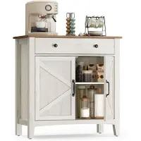 Vasagle Keukenkast Dressoir - Opbergkast met Lade, Deuren en Verstelbare Plank – Rustiek Wit/Bruin