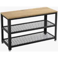Mira Home - Schoenenbank - Met 2 legplanken - Hal - Eikenhout/Metaal - 73x30x45cm