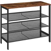 Songmics Schoenenrek, schoenenkast met 4 niveaus, schoenenbank met 3 roosterplanken, plat of schuin, stabiel, voor entree, hal, slaapkamer, industrieel design, vintage bruin-zwart EUBF14XJ01