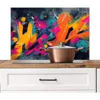 KitchenYeah Spatscherm keuken 80x55 cm - Kookplaat achterwand Abstract - Graffiti - Kleurrijk - Verfspatten - Muurbeschermer - Spatwand fornuis - Hoogwaardig aluminium