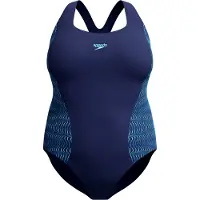 Speedo Plus Size Placement Medalist 1 Piece Dames Sportbadpak - Badpak Dames Grote Maten - Vormvast Zwempak Dames - Sportbadpak Dames met Medalist-rug - Marine/Blauw - 48